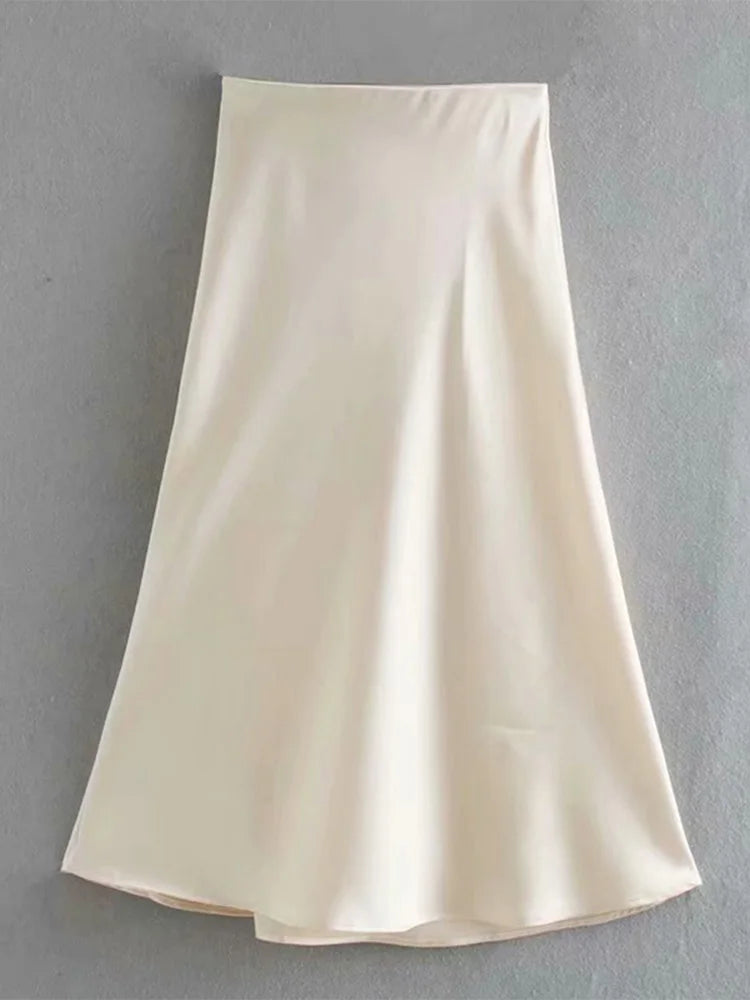 Satin A Line Skirt With Elastic Waist For Women Summer