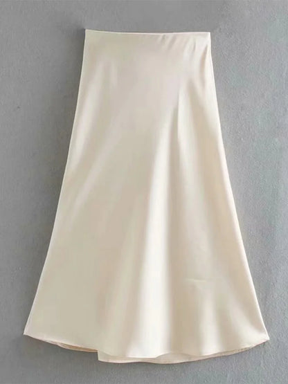 Satin A Line Skirt With Elastic Waist For Women Summer