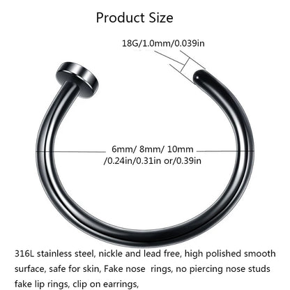 2/6 Pcs Top Rated Stainless Steel Fake Nose Rings for Women Stylish Lip and Nostril Piercing Jewelry
