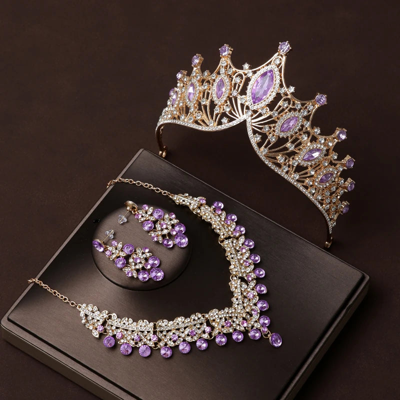 Itacazzo Gold Bridal Headwear Set with Crown, Necklace, and Earrings for Women