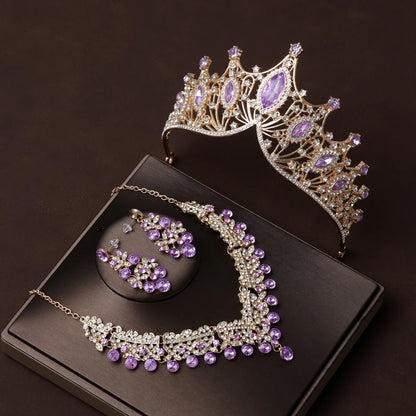 Itacazzo Gold Bridal Headwear Set with Crown, Necklace, and Earrings for Women