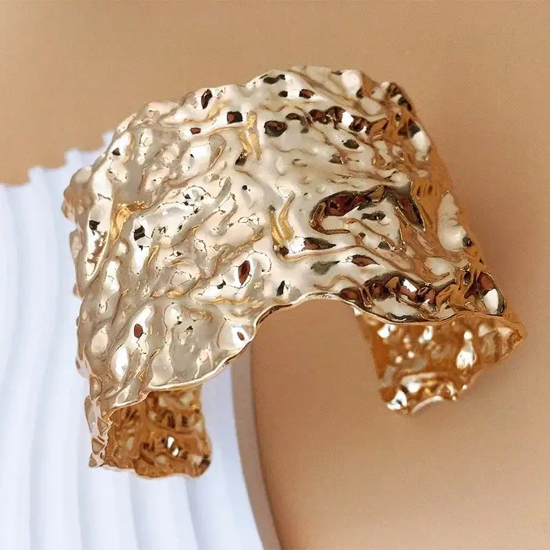 Exaggerated Gold Metal Hemp Cuff Bangle Bracelet for Women silver color