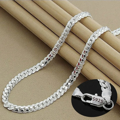925 Sterling Silver Unisex 2 Piece Chain Necklace and Bracelet Set Elegant Fashion Jewelry for Weddings and Gifts