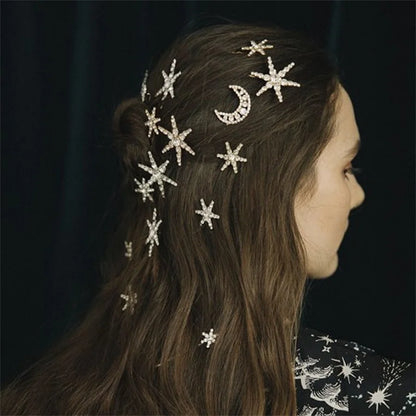 Geometric Stars & Moon Rhinestone Hair Clip Set - Top-Rated Bridal Hair Accessories