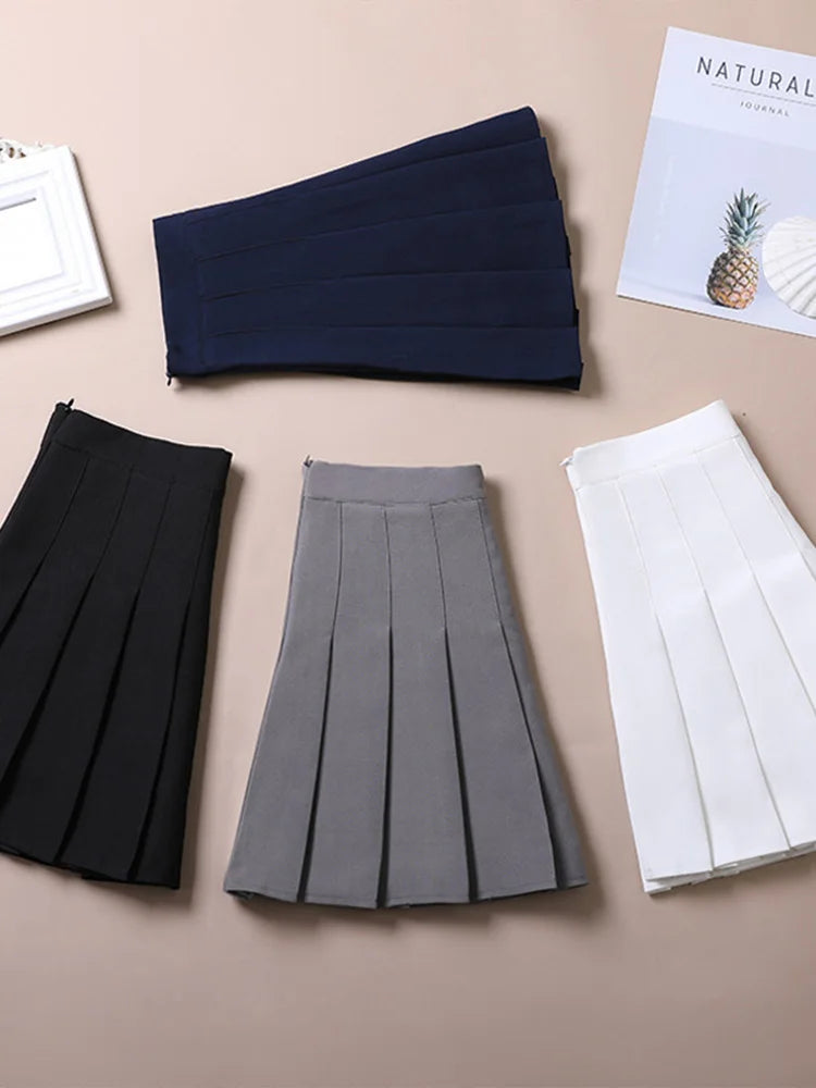 Brown High Waist Pleated Mini Skirt Harajuku Korean Style