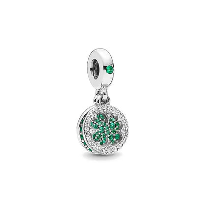 Family Charm Pendant Pink Flower Heart Clover Dangle Bead for 925 Silver Bracelets P238