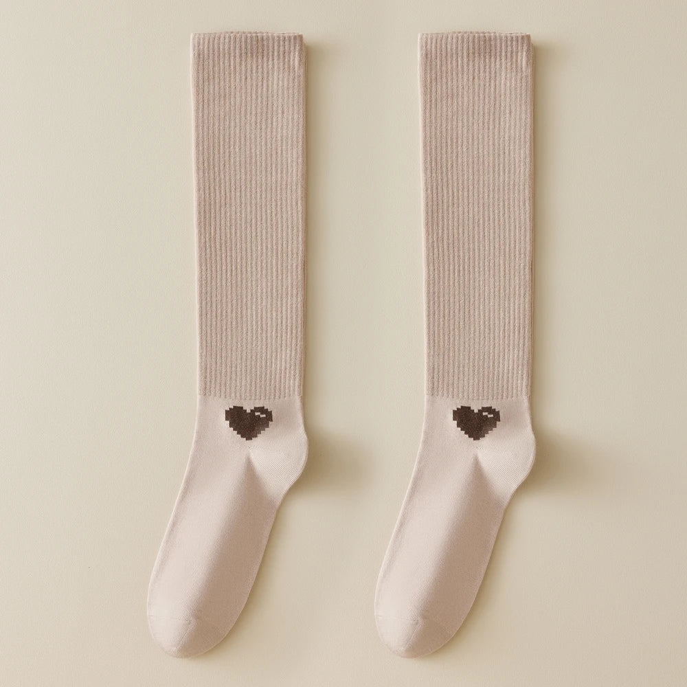 Spring Autumn Compression Calf Socks Women Heart Print
