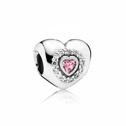 European 925 Sterling Silver Pink Charm Bead for Mother's Day Jewelry Gift for Women