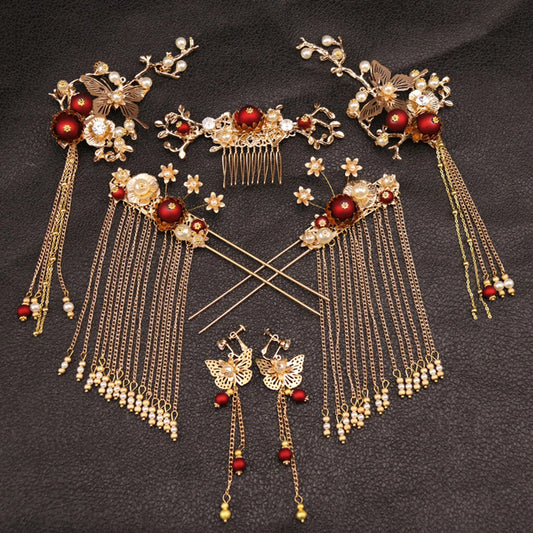 Elegant Women's Hanfu Hair Combs Set for Traditional Chinese Weddings - Bridal Headdress and Jewelry Pins