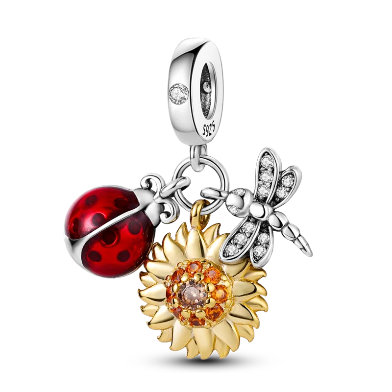 Pink Butterfly Luminous Firefly Dangle Charms 925 Sterling Silver Beads for DIY Jewelry KTC674