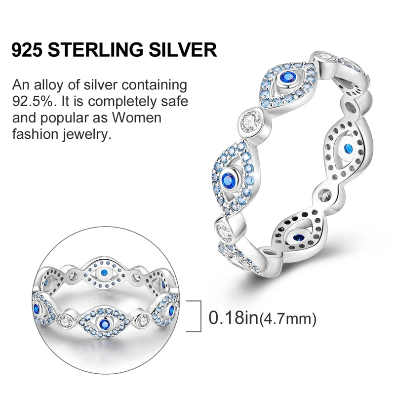 Blue Zircon Evil Eye Palm Star Moon Ring in 925 Sterling Silver for Women - Elegant Wedding Jewelry Gift LKTR304