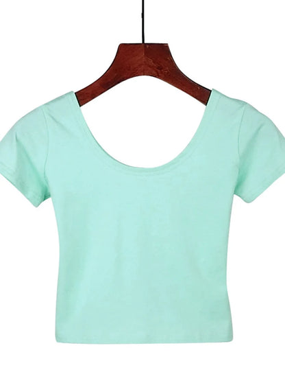 Dozw Solid Crop Top For Women Slim Fit High Waist Tee