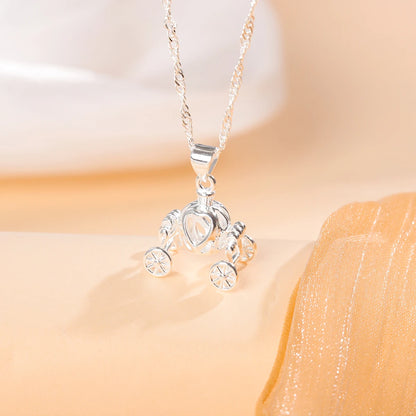 Elegant 925 Sterling Silver Pumpkin Carriage Pendant Necklace for Women