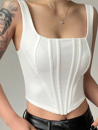 Summer Crop Top Square Neck Backless Sleeveless Camisole