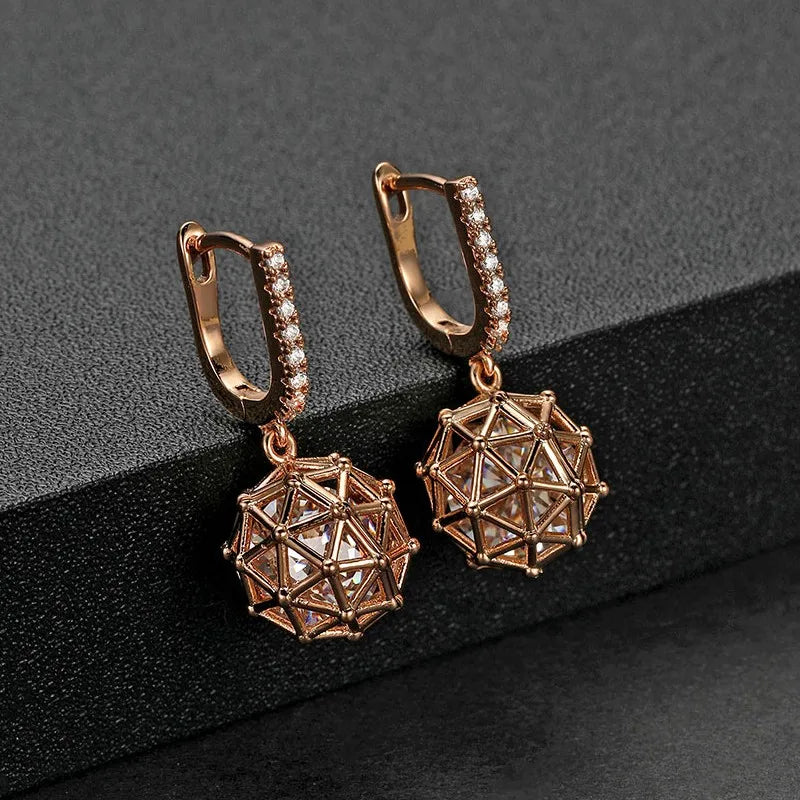 Dckazz Rose Gold Crystal Pendant Intertwined Drop Earrings for Women Christmas Gift