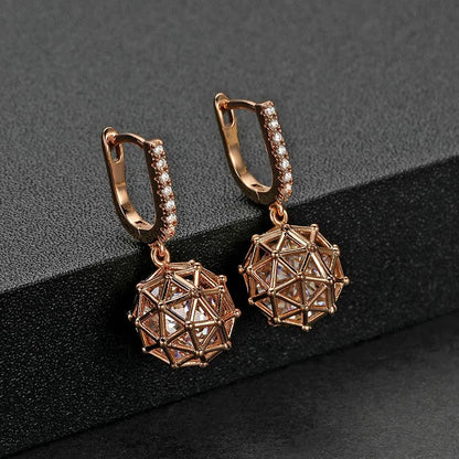 Dckazz Rose Gold Crystal Pendant Intertwined Drop Earrings for Women Christmas Gift