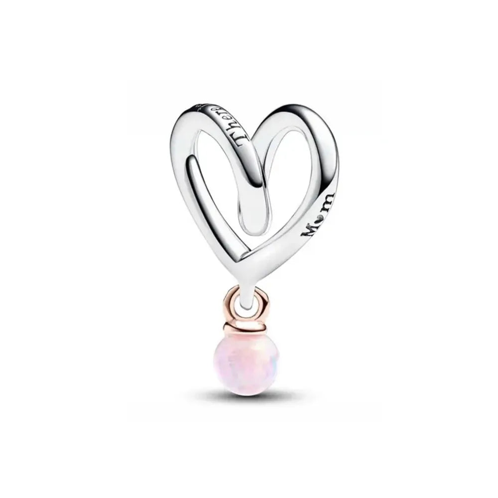 European 925 Sterling Silver Pink Charm Bead for Mother's Day Jewelry Gift for Women