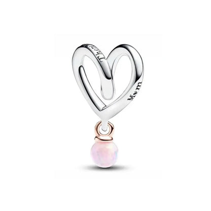 European 925 Sterling Silver Pink Charm Bead for Mother's Day Jewelry Gift for Women