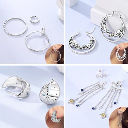 925 Sterling Silver Zirconia Hoop Earrings for Women Engagement Birthday Gift