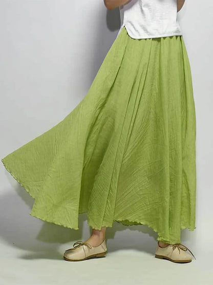Elegant High Waist Linen Maxi Skirt Two Layer Summer Casual