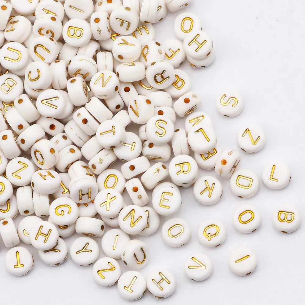 Gold Color Acrylic Spacer Beads with Black Letter Charms for Jewelry Making and DIY Crafts