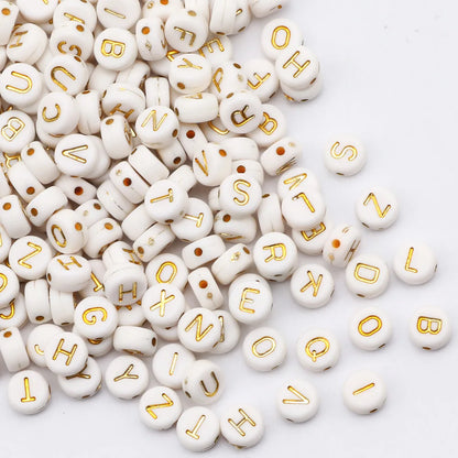 Gold Color Acrylic Spacer Beads with Black Letter Charms for Jewelry Making and DIY Crafts
