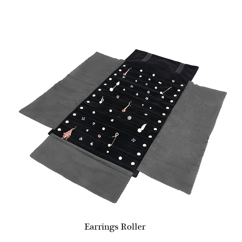 Elegant Velvet Travel Jewelry Organizer Roll For Necklaces Bracelets Rings