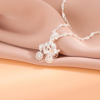 Elegant 925 Sterling Silver Pumpkin Carriage Pendant Necklace for Women