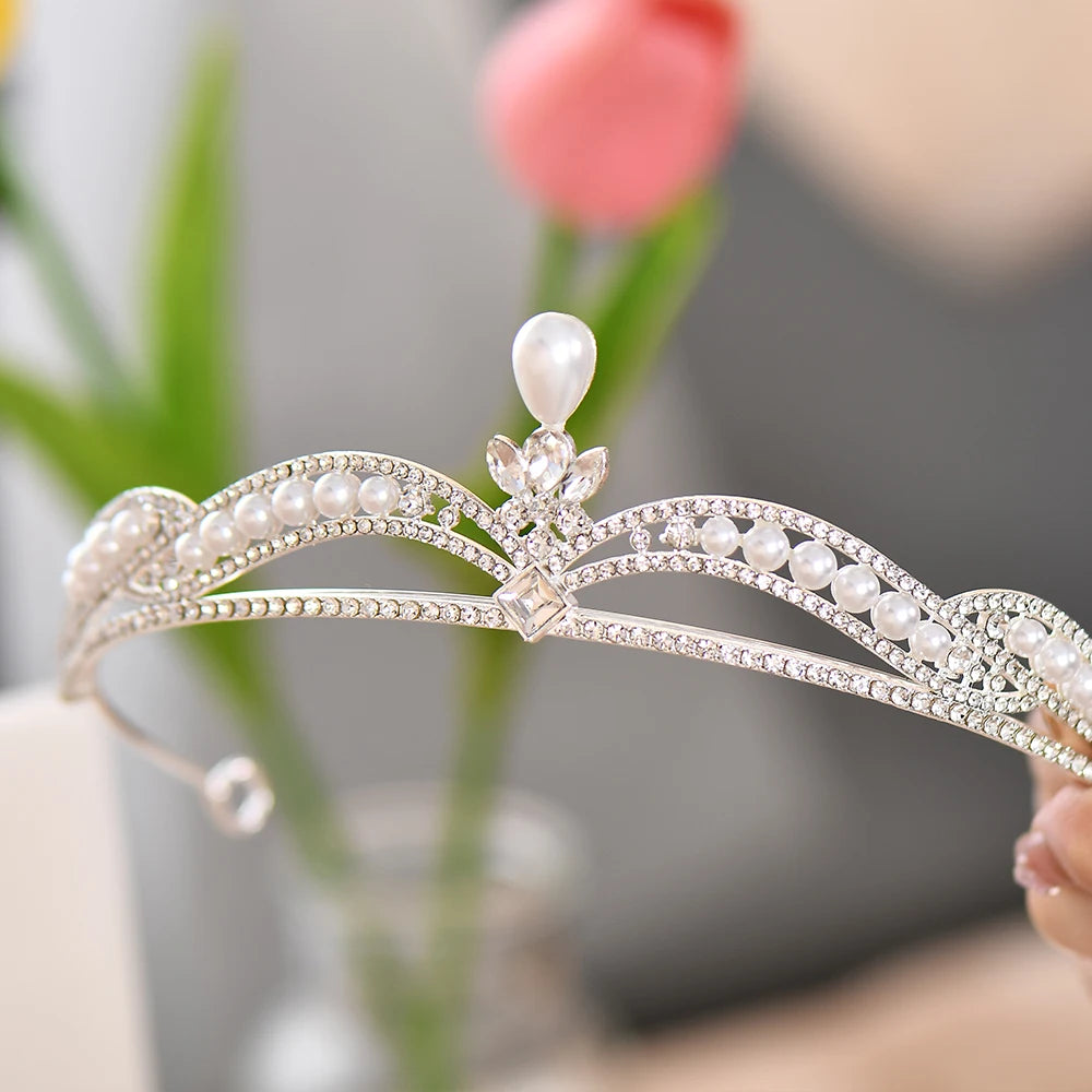 Elegant Crystal Pearl Tiara Headband for Women Bridal Rhinestone Crown Hair Accessory