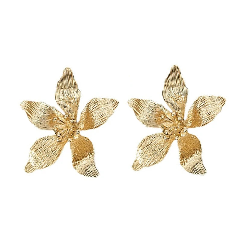 Romantic Enamel Petal Post Earrings for Women - Classic Metal Flower Accessories