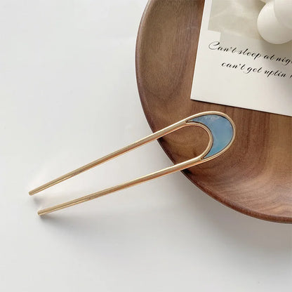 Elegant Turquoise Enamel Shell Hairpin for Women Luxury Metal U Shape Hair Stick
