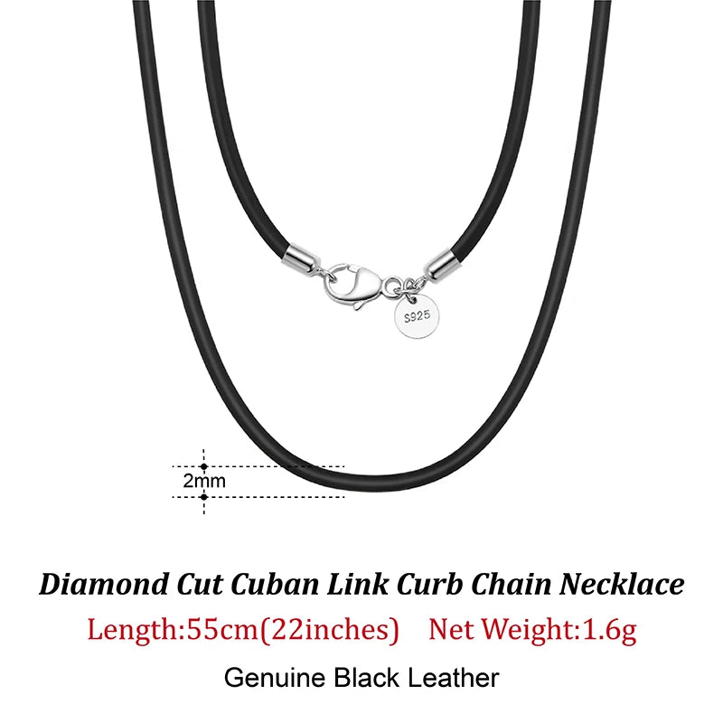 Rinntin 2mm Brown Leather Cord Necklace with 925 Sterling Silver Clasp Trendy Jewelry for Men and Women 2mm-Black-55cm
