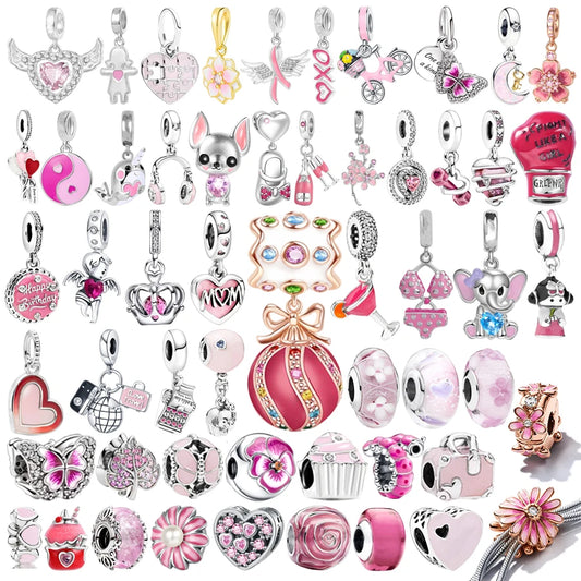 Hot Pink Murano Glass Charm Bead For 925 Bracelet Pendant