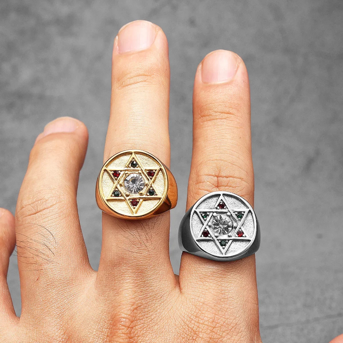 Solomon Star of David Stainless Steel Punk Rings for Men and Women Fashion Accessories