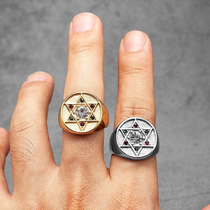Solomon Star of David Stainless Steel Punk Rings for Men and Women Fashion Accessories