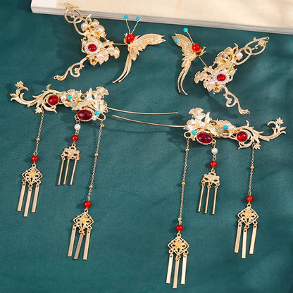 Elegant Women's Hanfu Hair Combs Set for Traditional Chinese Weddings - Bridal Headdress and Jewelry Pins