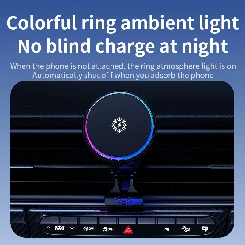 Ice Cooling Magnetic Wireless Car Charger Fast Charging Station for iPhone 16 15 14 13 12 Pro Max MacSafe Car Phone Holder