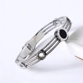 Jovolove Elegant Stainless Steel Waterproof Bangle for Women - Fashionable Gemstone Design