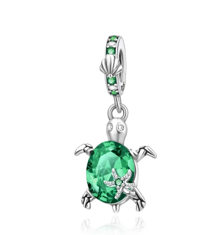 Summer Murano Glass Sea Turtle Dangle Charm Colorful Crystal Zircon Pendant 925 Sterling Silver Fine Jewelry for Original Bracelets