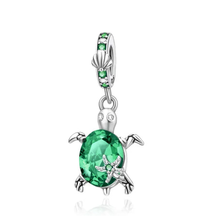 Summer Murano Glass Sea Turtle Dangle Charm Colorful Crystal Zircon Pendant 925 Sterling Silver Fine Jewelry for Original Bracelets