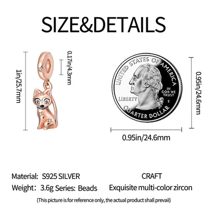 Sterling 925 Gold Cat Charm Pendant With Zircon Bead