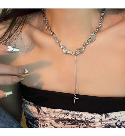 Y2K Moonstone Necklace with Star Tassels Pendant Zircon Chain for Women Girls Trendy Party Jewelry Gift