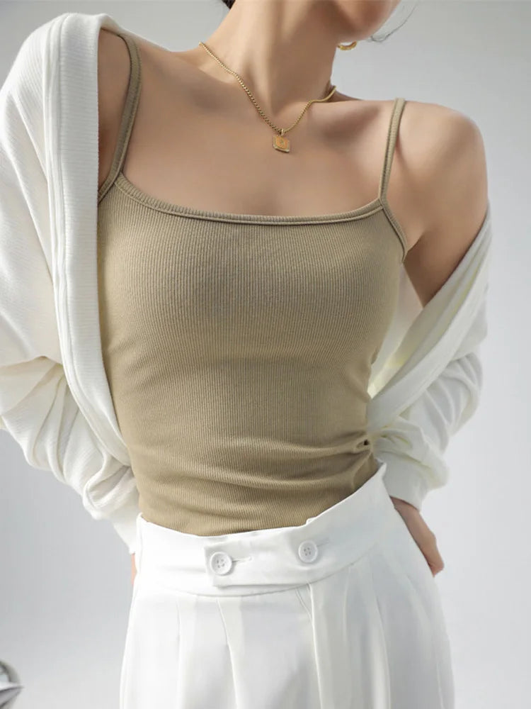 Womens Summer Slim Stretch Spaghetti Strap Tank Top