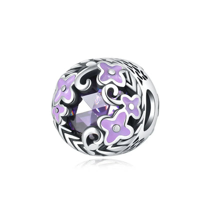 Sparkling Purple Jellyfish Sterling Silver 925 Charm Bead Birthday Pendant for DIY Bracelet Jewelry