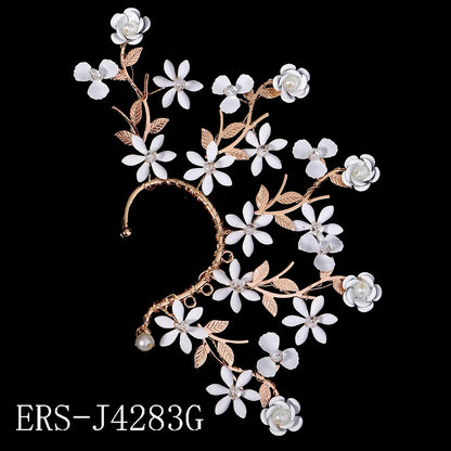 Elegant Pearl Rhinestone Bridal Ear Clips - Handmade Metal Barrettes for Women