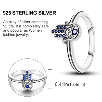 Blue Zircon Evil Eye Palm Star Moon Ring in 925 Sterling Silver for Women - Elegant Wedding Jewelry Gift LKTR304