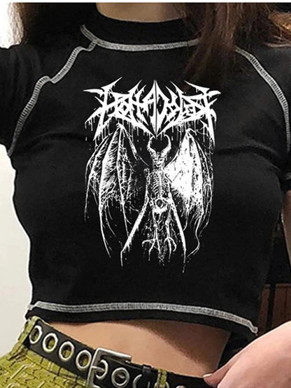 Harajuku Crop Top Women Slim Anime Gothic Bold Tee DozwCN