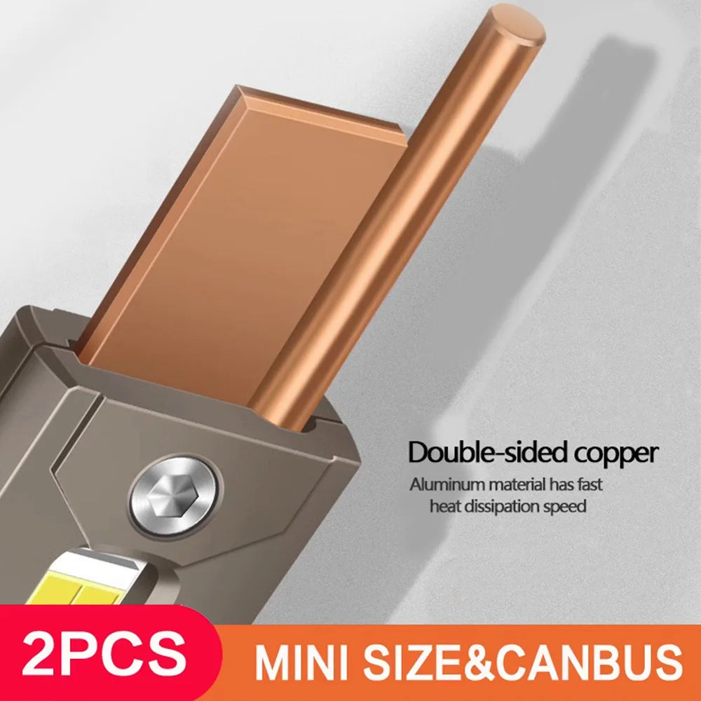 2PCS Ultra Bright Copper Tube LED Headlights 120W 6000K