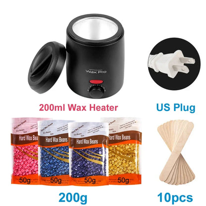 Painless Hair Removal Wax Heater Kit Professional Epilator with Hot Film Hard Wax Beans
