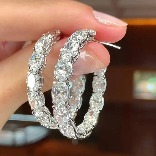 Huitan Elegant Cubic Zirconia Hoop Earrings for Women Luxurious Statement Jewelry